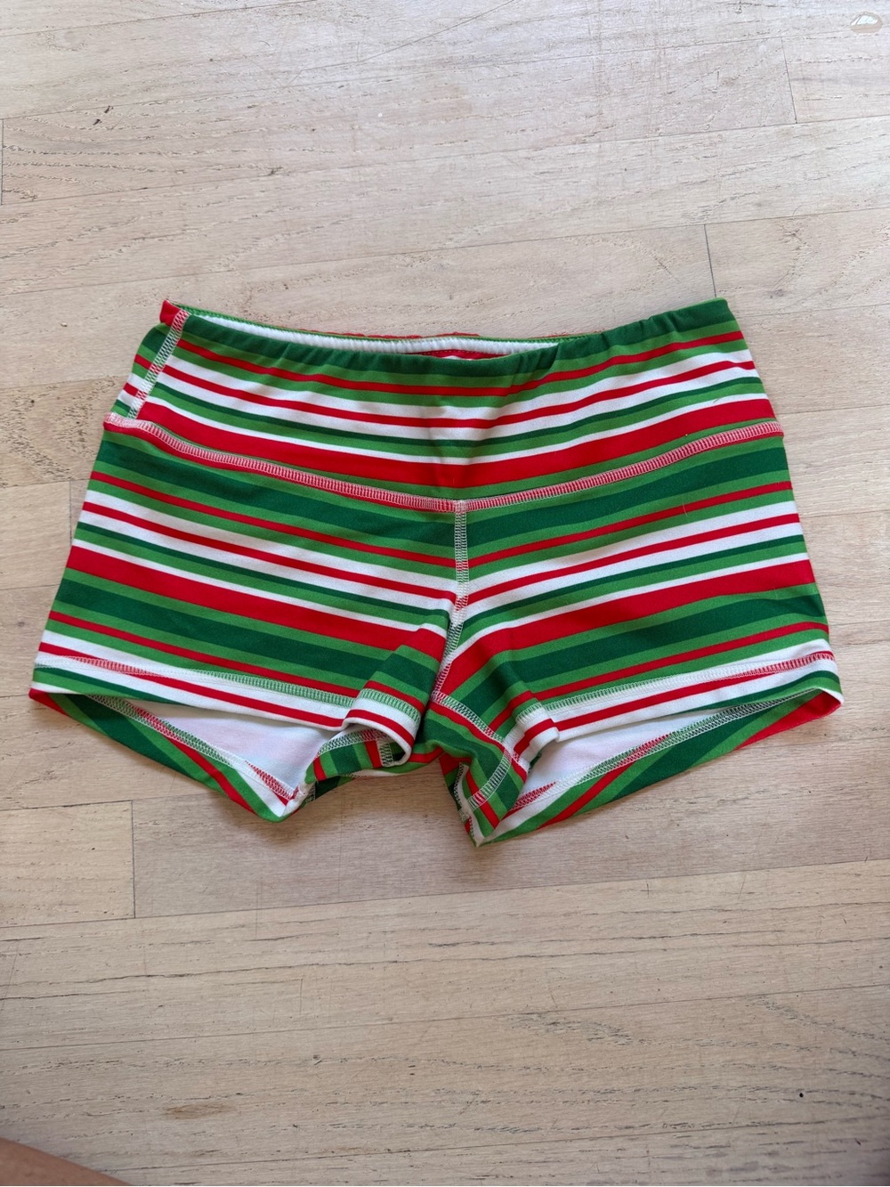 Fleo Green Red White Striped Athletic Shorts